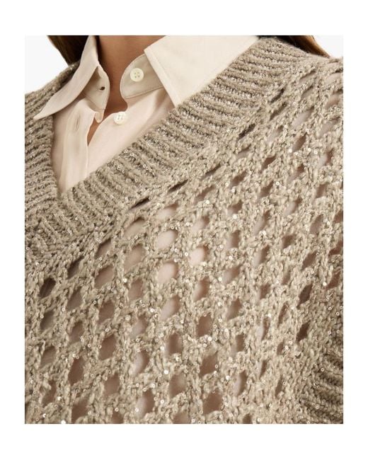Brunello Cucinelli Gray Open-Knit Sleeveless Top