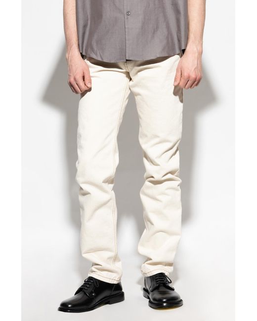AMI White Contrast Stitch Jeans for men