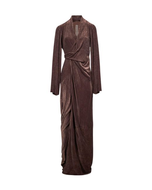 Rick Owens Brown Draped Wrap-Style Dress