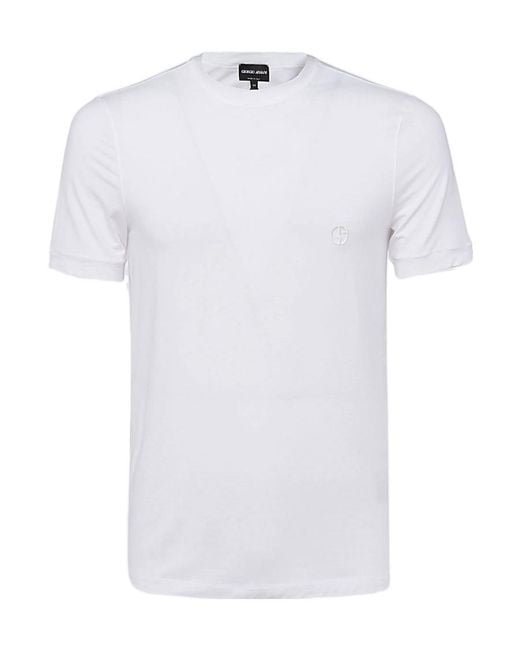 Giorgio Armani White Logo Embroidered Crewneck T-Shirt for men