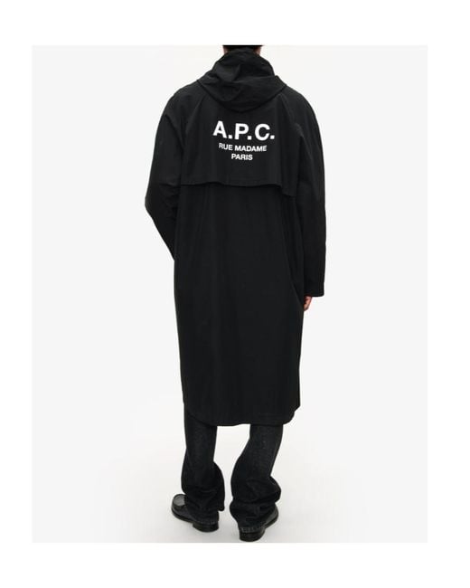 A.P.C. Black Hooded Long Coat for men