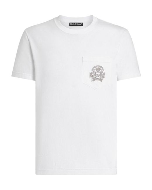 Dolce & Gabbana White Logo Embroidered Crewneck T-Shirt for men
