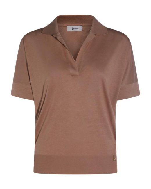 Herno Brown V-Neck Fine-Knit T-Shirt
