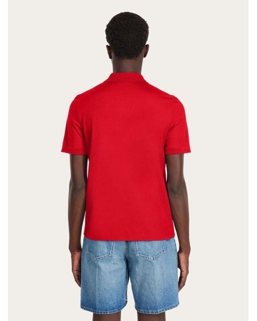 Ferragamo Red Zip Collar Polo Shirt for men