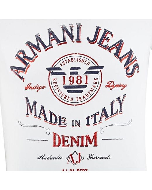 Armani Jeans White Logo Printed Pattern T-Shirt for men