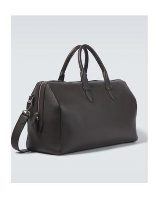 Brioni Black Leather Duffel Bag for men