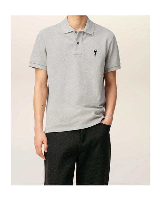 AMI Gray Ami De Coeur-Embroidered Polo Shirt for men