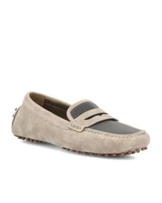 Brunello Cucinelli Gray Embellished Slip-On Loafers
