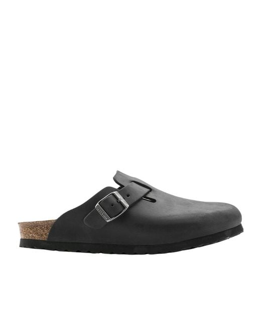 Birkenstock Black Boston Leather Flat Mules