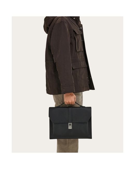 Ferragamo Black Hug Buckle Briefcase for men