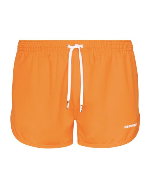 DSquared² Orange Logo Printed Drawstring Swim Shorts for men