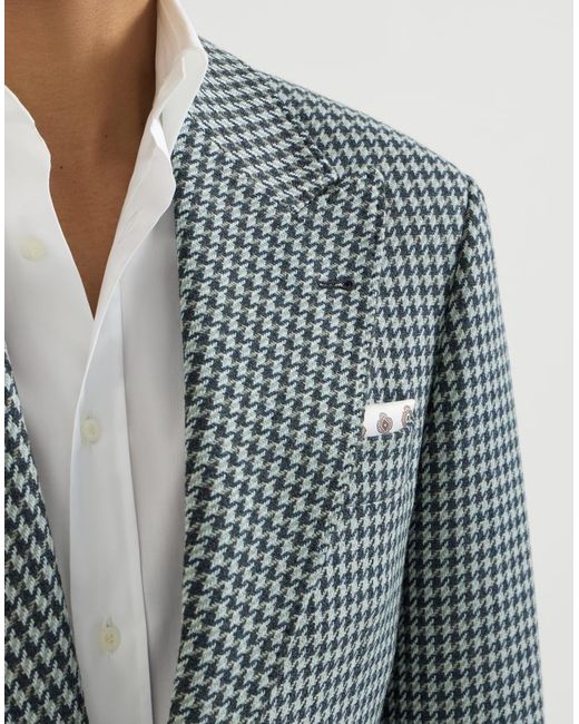 Brunello Cucinelli Blue Houndstooth-Pattern Blazer for men