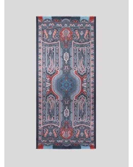 Etro Blue Printed Cashmere And Silk Scarf for men