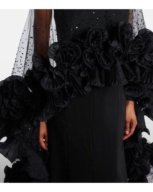 Jenny Packham Black Ruffled Caped Gown