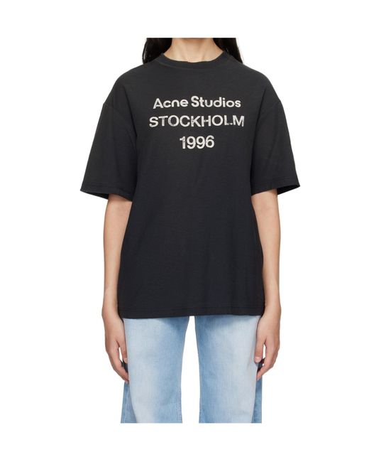 Acne Black Logo Printed Crewneck T-Shirt for men