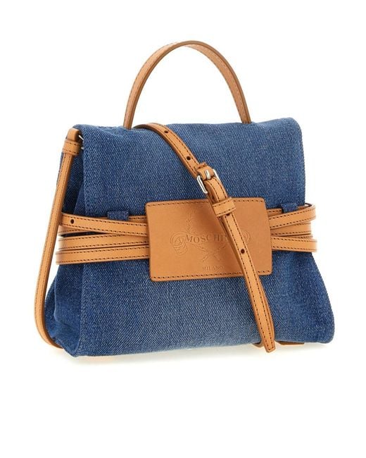 Moschino Blue Logo Patch Wrap Clutch Bag