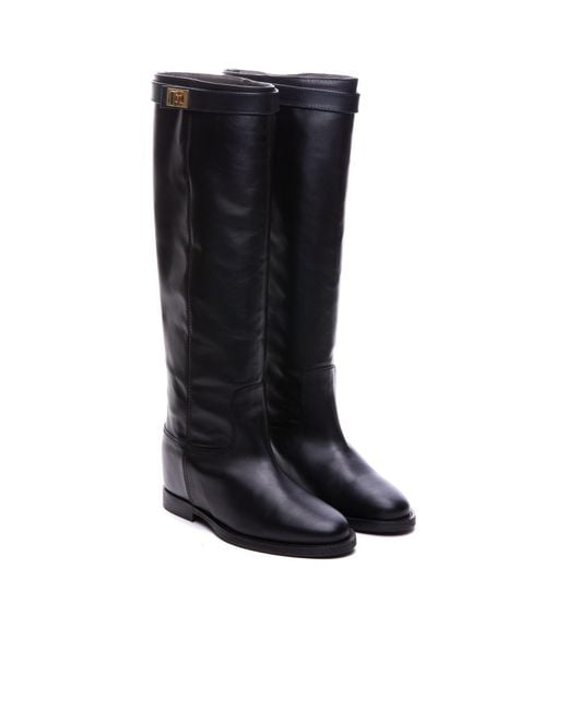 Via Roma 15 Black Padlock Knee-High Boots
