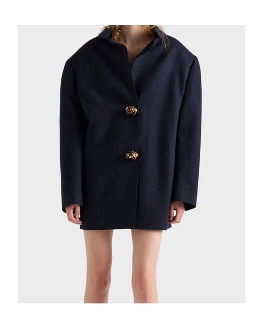 Prada Blue Shetland Wool Jacket With Jewel Buttons