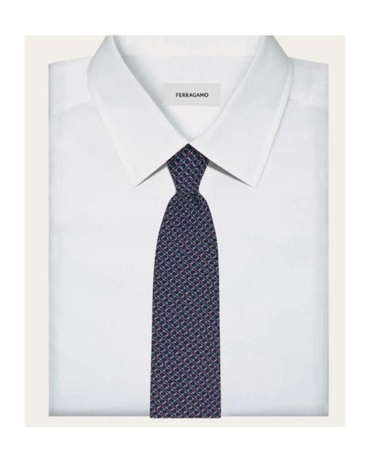 Ferragamo Blue Gancini Silk Jacquard Tie for men