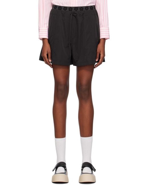 KENZO Black Boke Flower Embroidered Drawstring Shorts