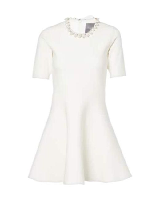 Monique Lhuillier White Embellished Knitted Minidress