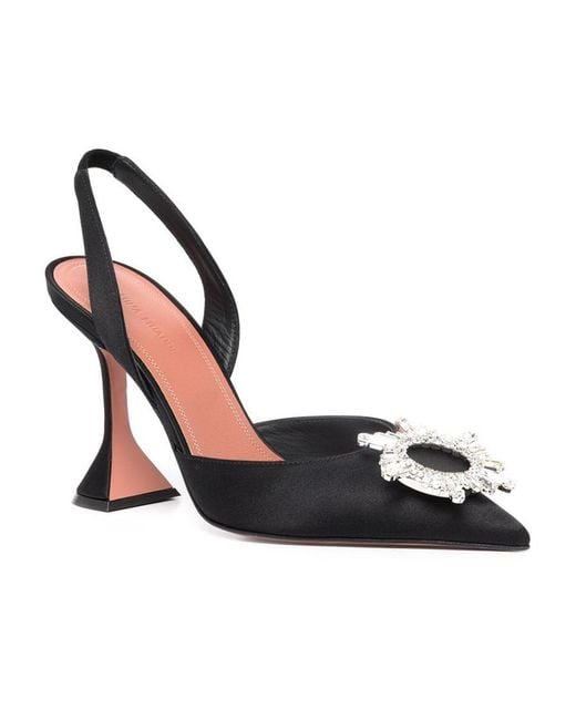 AMINA MUADDI Black Begum Crystal-Buckle Slingback Pumps