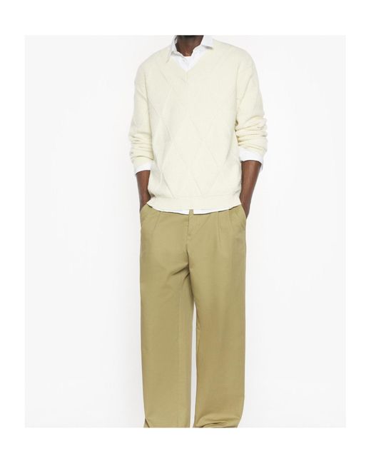 Maison Kitsuné Natural Textured Wool Argyle Jumper for men