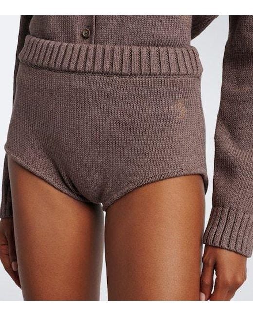 Magda Butrym Brown Ribbed-Knit Cotton Shorts