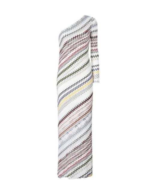 Missoni White One-Shoulder Chevron-Patterned Knitted Maxi Dress