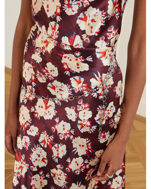 Rabanne Red Floral-Pattern Silk Maxi Skirt