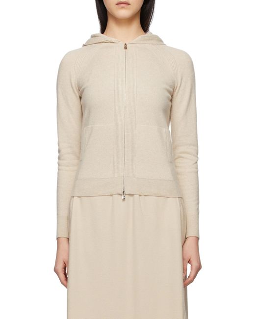 Loro Piana Natural Zip-Up Hooded Knitted Cardigan