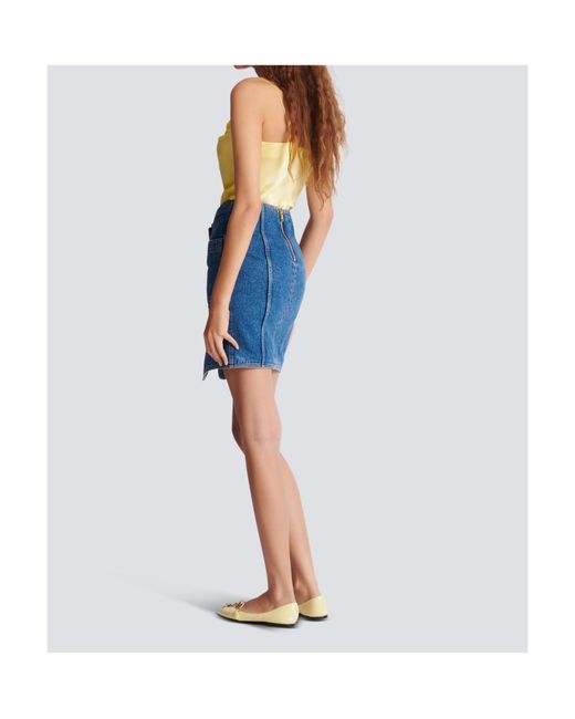 Balmain Blue Denim Belted Mini Skirt