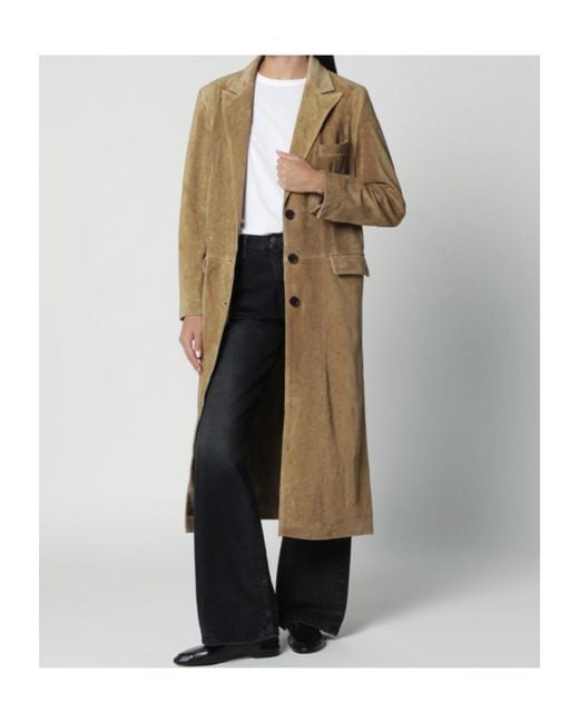 Arma Natural Alissa Single-Breasted Suede Coat