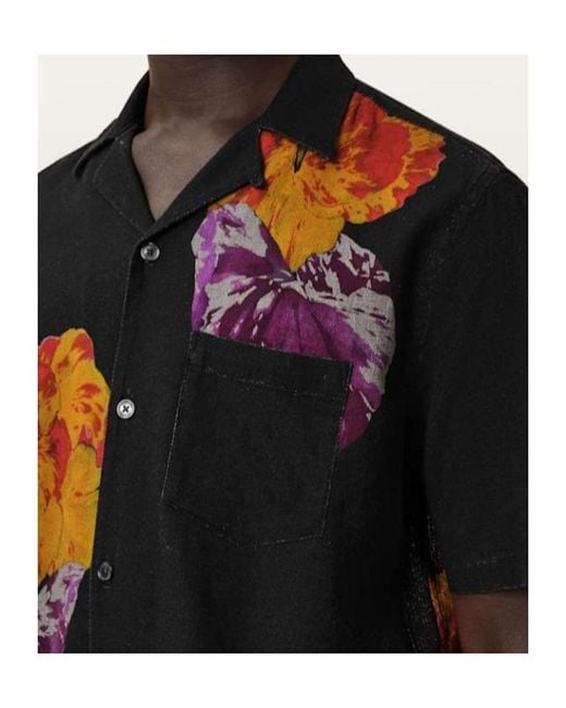 AllSaints Black Nouvelle Short Sleeve Linen Blend Shirt for men