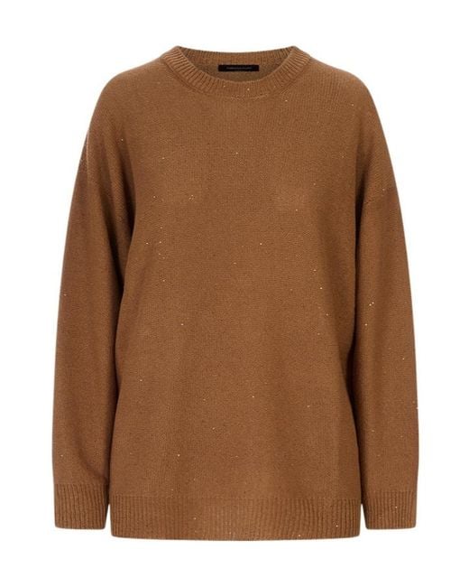 Fabiana Filippi Brown Sequin-Embellished Crewneck Jumper