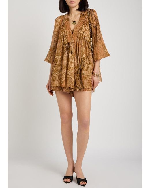 Zimmermann Brown Carousel Metallic Silk Top