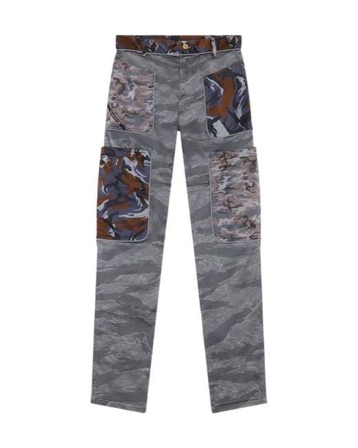 DIESEL Gray Multi-Pocket Camouflage Cargo Pants for men