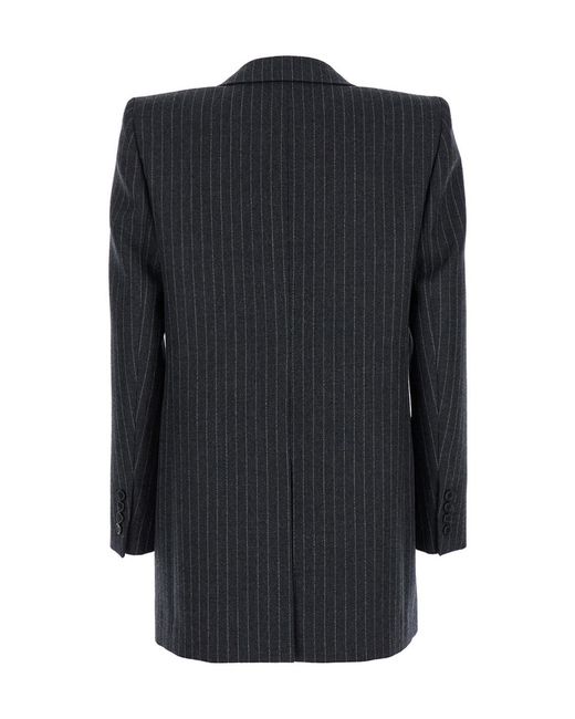 Saint Laurent Black Single-Breasted Striped Blazer
