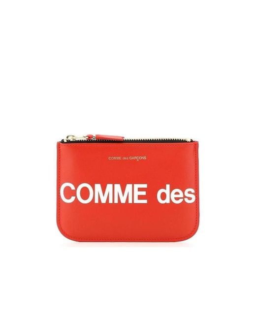 Comme des Garçons Red Comme Des Garons Wallet Logo Printed Zip-Up Small Clutch Bag