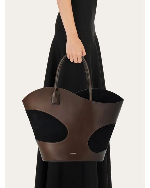 Ferragamo Black Hollowed-Out Logo Handbag