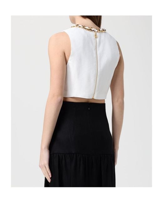 Elisabetta Franchi Black Chain-Detailed Cropped Sleeveless Top