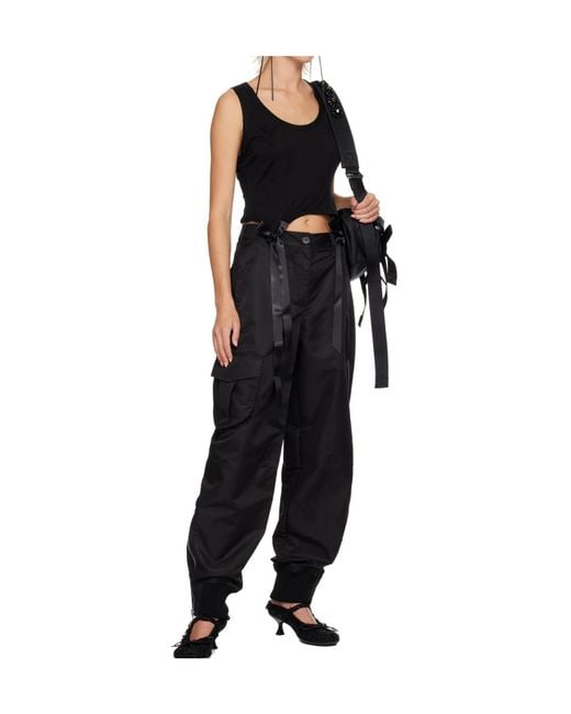 Simone Rocha Black Multi-Pocket Ankle Zipper Casual Pants