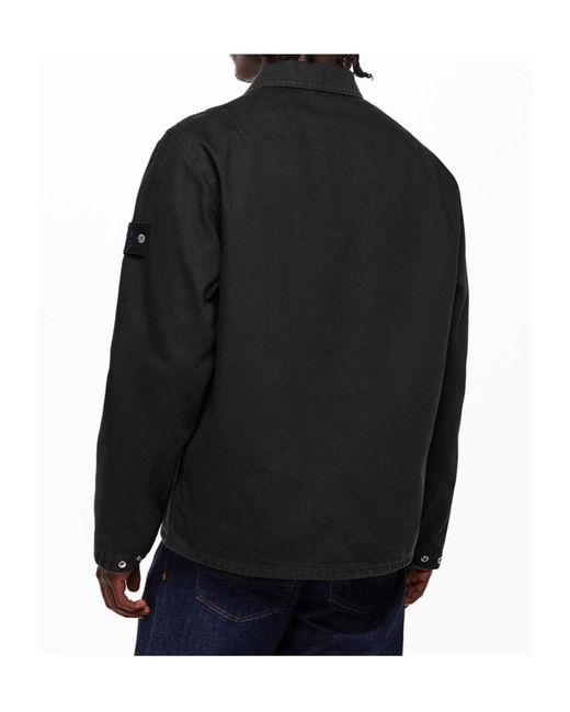 Stone Island Black Front Zip-Up Denim Jacket for men