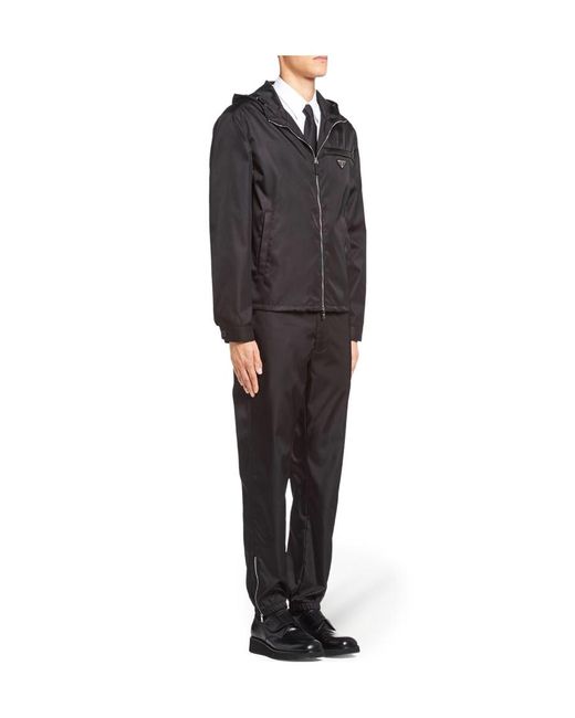 Prada Black Logo Plaque Zip-Up Jacket for men
