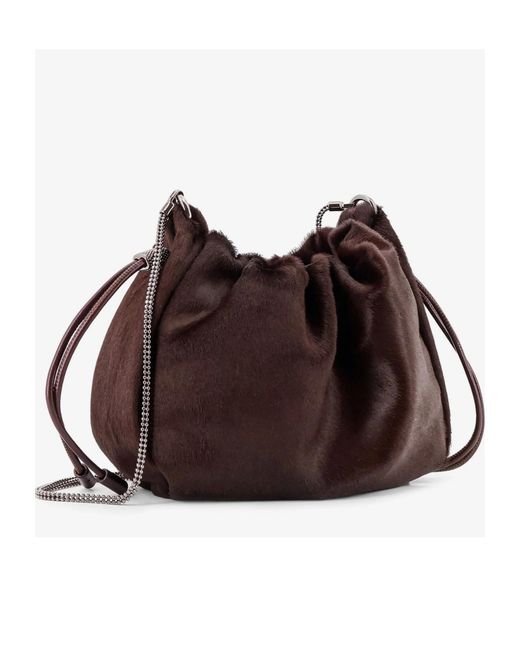 Brunello Cucinelli Brown Monili Detail Drawstring Shoulder Bag