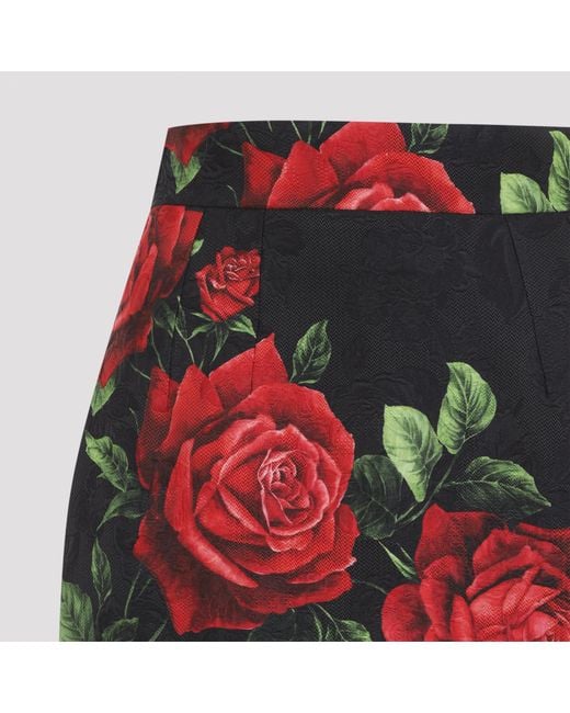 Dolce & Gabbana Red Rose Print Midi Skirt