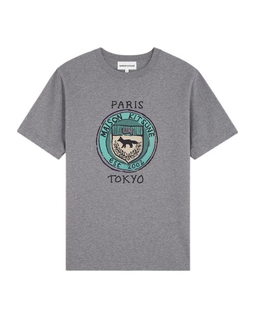Maison Kitsuné Gray Maison Kitsuné City Coins Crewneck T-Shirt for men