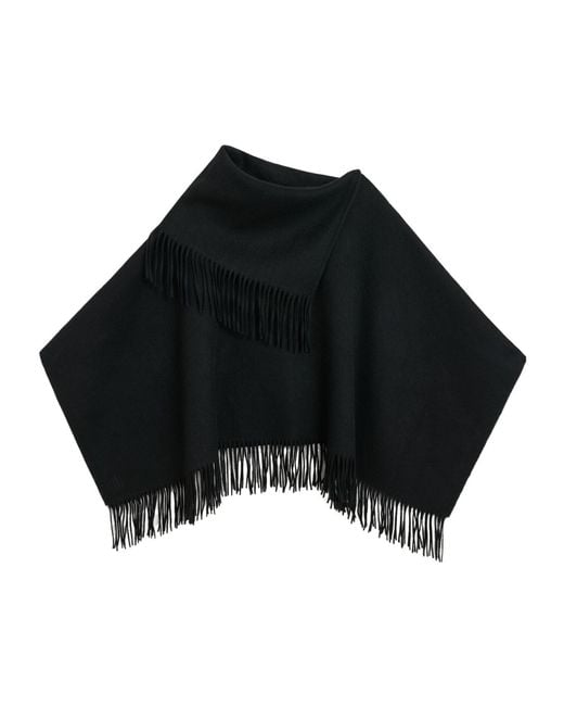 By Malene Birger Black Fringed Wool Cape Coat