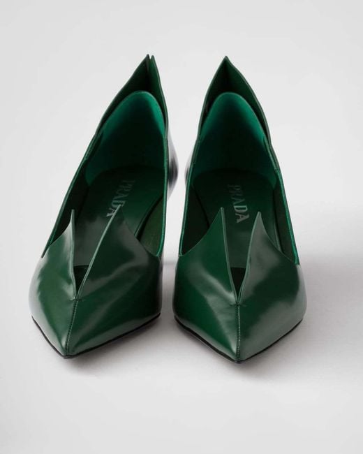Prada Green Pointed-Toe Slip-On Pumps
