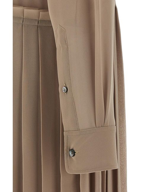 AMI Natural Long-Sleeved Pleated Midi Dress
